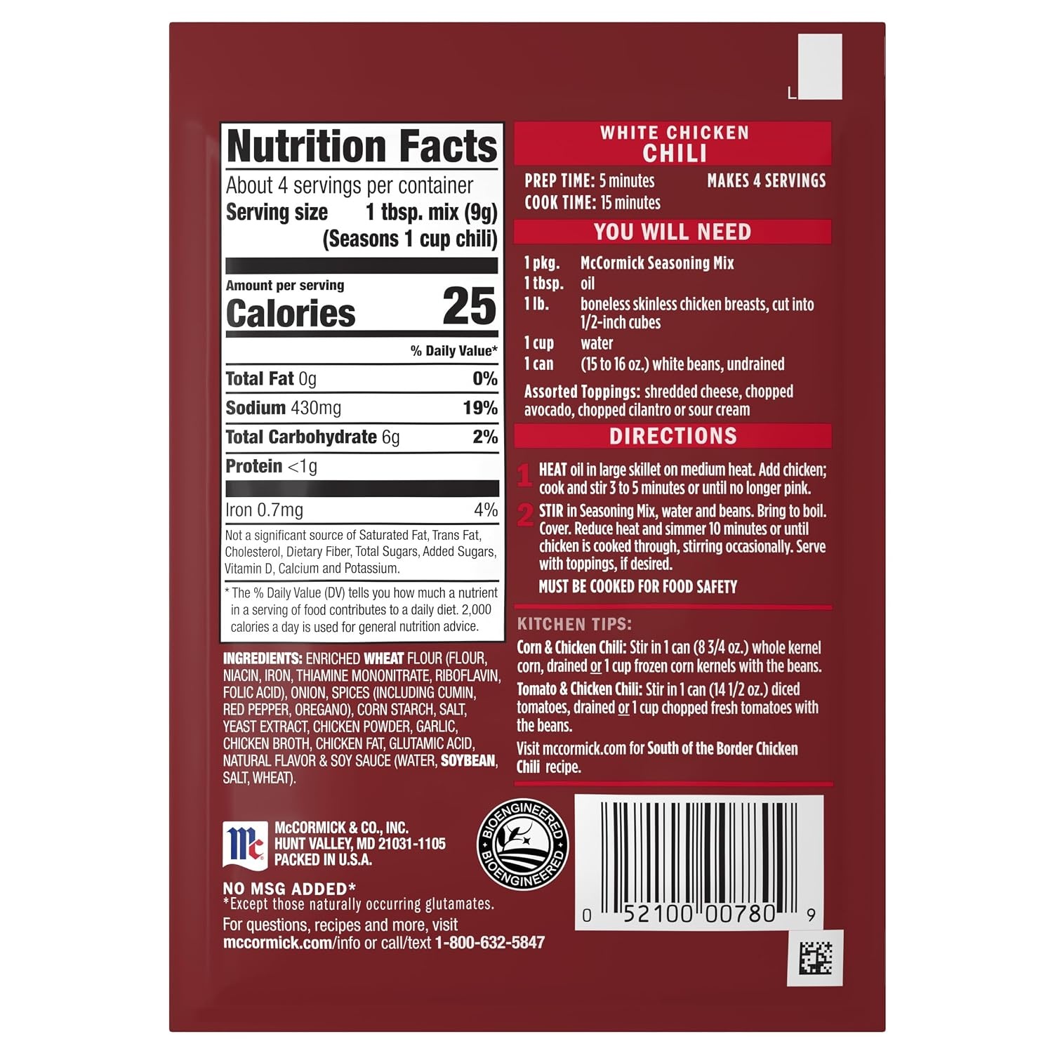 image:imageMcCormick White Chicken Chili Seasoning Mix 125 oz Pack of 12125 Ounce Pack of 1