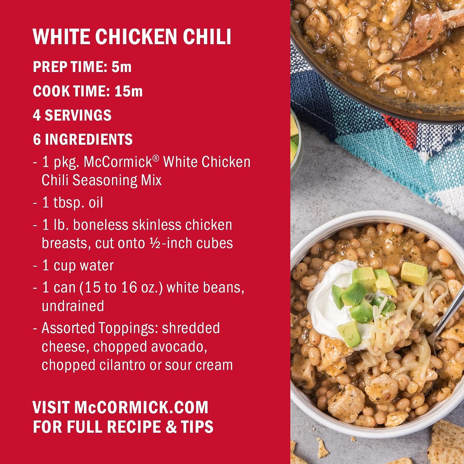 image:imageMcCormick White Chicken Chili Seasoning Mix 125 oz Pack of 12125 Ounce Pack of 1