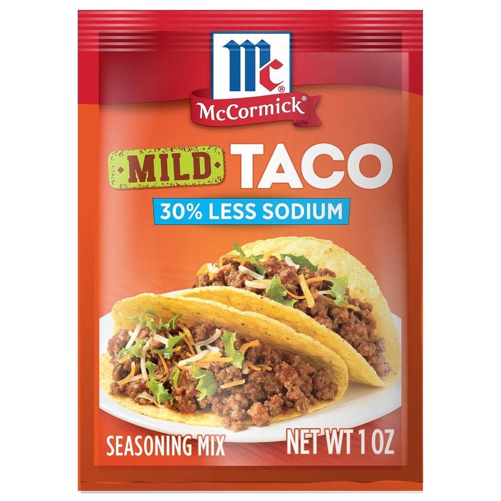 image:imageMcCormick Taco Seasoning Mix Mild 30 Less Sodium No MSG Added No Artificial Flavors For Tacos Nachos Fajitas and More 1 oz1 Ounce Pack of 1