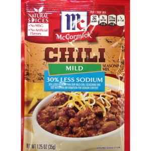 McCormick 30% Less Sodium Chili Seasoning Mix, 1.25 Ounce (Pack of 12) (Package May Vary)(1.25 Ounces)