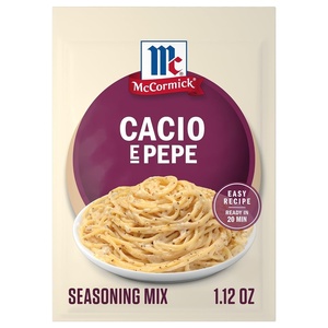 McCormick® Cacio e Pepe Seasoning Mix, Rich & Creamy, 3-Ingredient Sauce, Easy Recipe Ready in 20 Minutes, Enjoy with Cooked Pasta, Makes 5 Servings, 1.12 oz