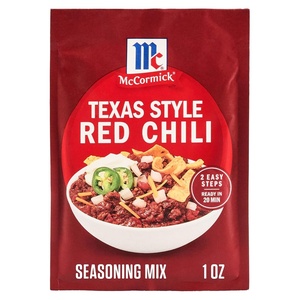 McCormick® Texas Style Red Chili Seasoning Mix, No Artificial Flavors, No MSG Added, A Spicy, Texas-Inspired Blend of Chili Peppers, Sea Salt, Garlic, Red Pepper & More, Perfect for Game Day, Ready In Under 20 Minutes, 1 oz