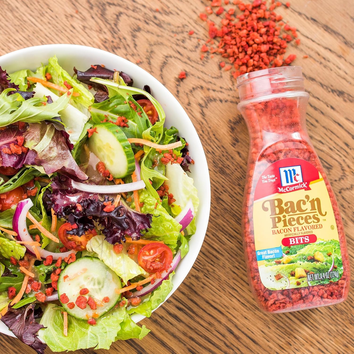image:imageMcCormick Bacon Bits Artificially Flavored Vegan and Vegetarian Friendly Alternative to Bacon Shake on Salads Pizza and More for Meaty Flavor and Crunch 44 ozBits