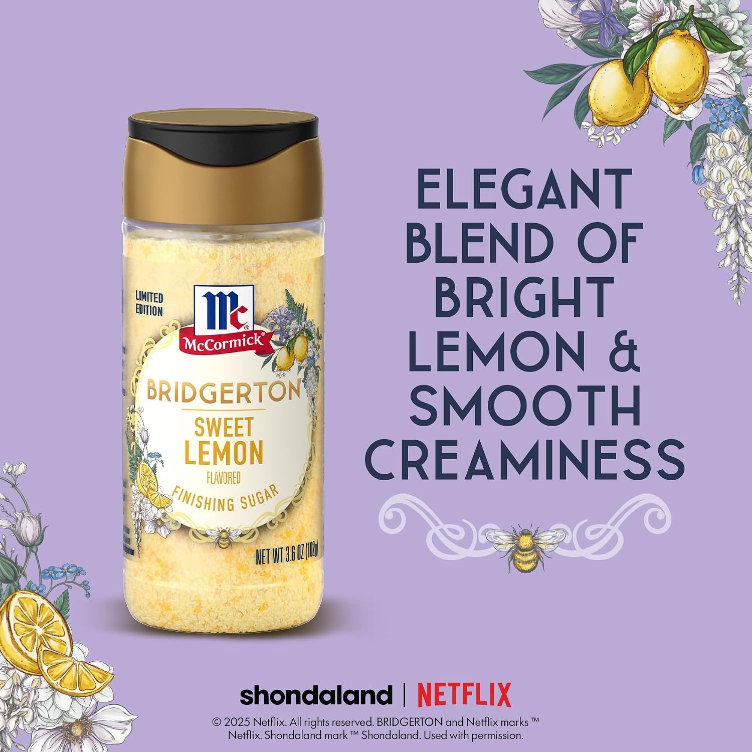image:imageMcCormick Bridgerton Finishing Sugar Sweet Lemon Limited Edition Exquisite Lemon Flavor For Elevating Baked Goods and Beverages Garnishing and More 36 oz36 Ounce Pack of 1
