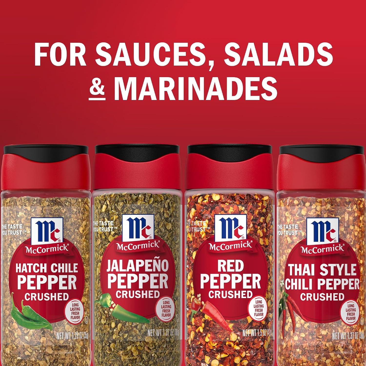 image:imageMcCormick Crushed Pepper Heat Lover Variety Pack Mild to Hot Heat Giftable Collection of Four Crushed Peppers for Adding Instant Heat to Eggs Potatoes Pasta Guacamole Tacos StirFry Enchiladas and More 549 oz