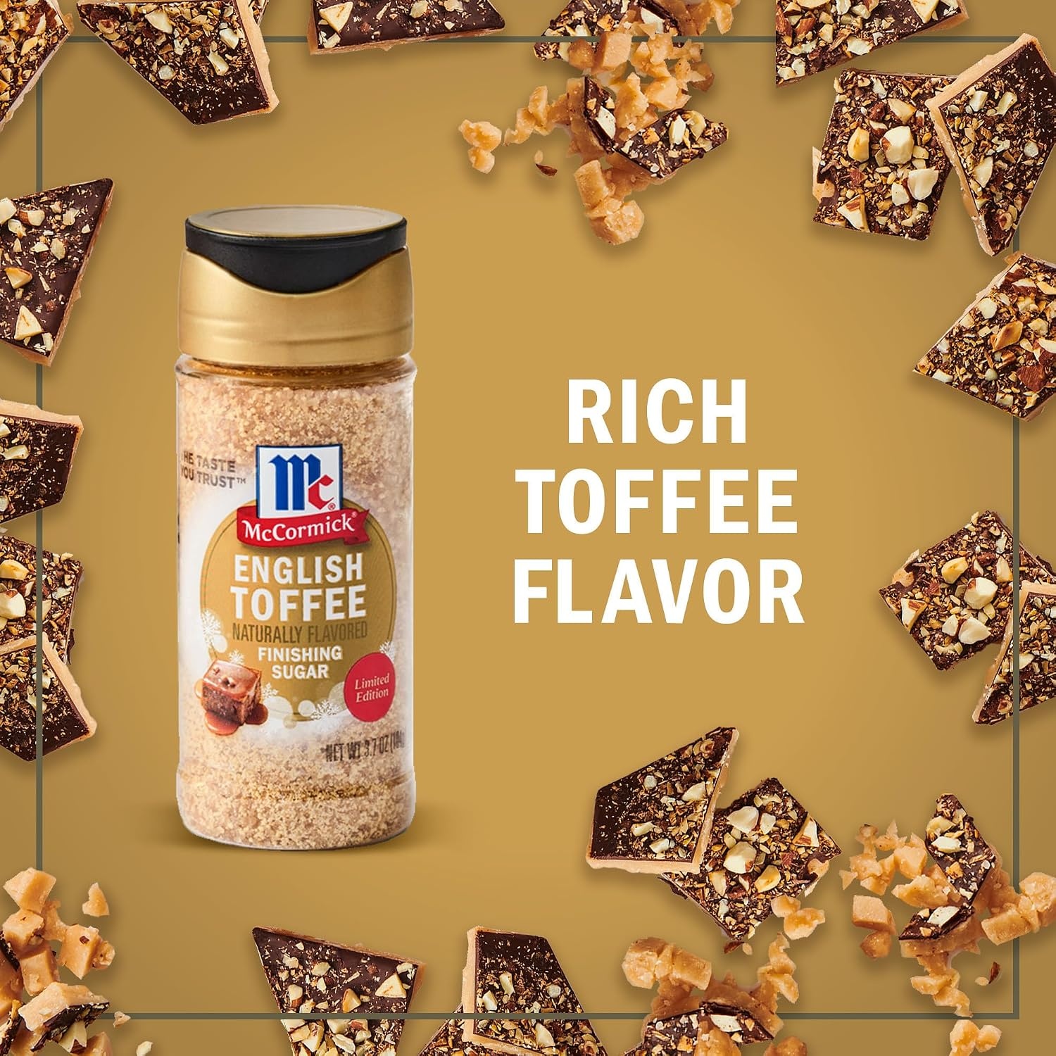 image:imageMcCormick Finishing Sugar Candy Cane Limited Edition Sweet Peppermint Iconic Holiday Flavor For Hot Chocolate Chocolate Fudge Bark Cocktails and More 381 ozEnglish Toffee