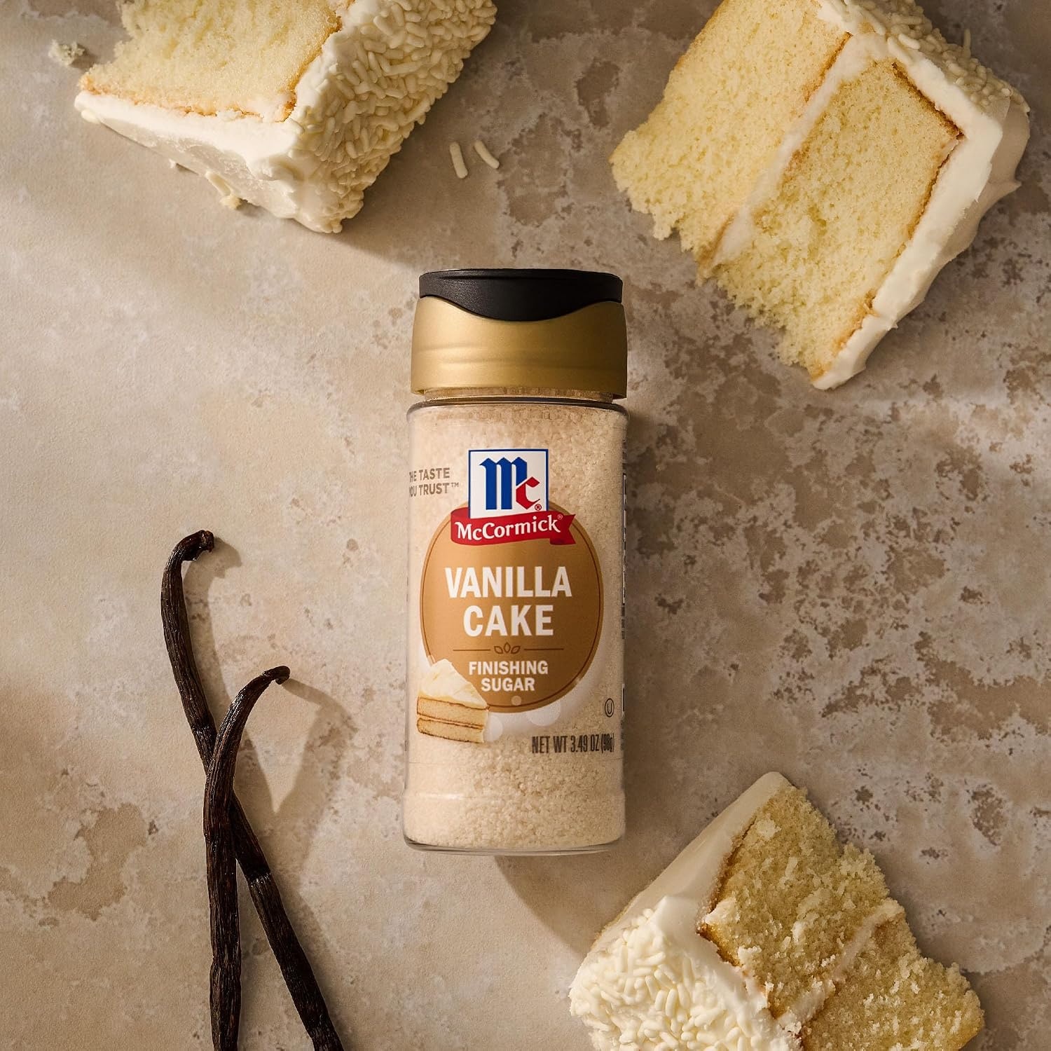 image:imageMcCormick Finishing Sugar Vanilla Cake Warm Vanilla and Buttery Cake Flavors Add a Touch of Sweetness to Coffee Treats amp More Garnish Beverages No Colors From Artificial Sources 349 oz349 Ounce Pack of 1
