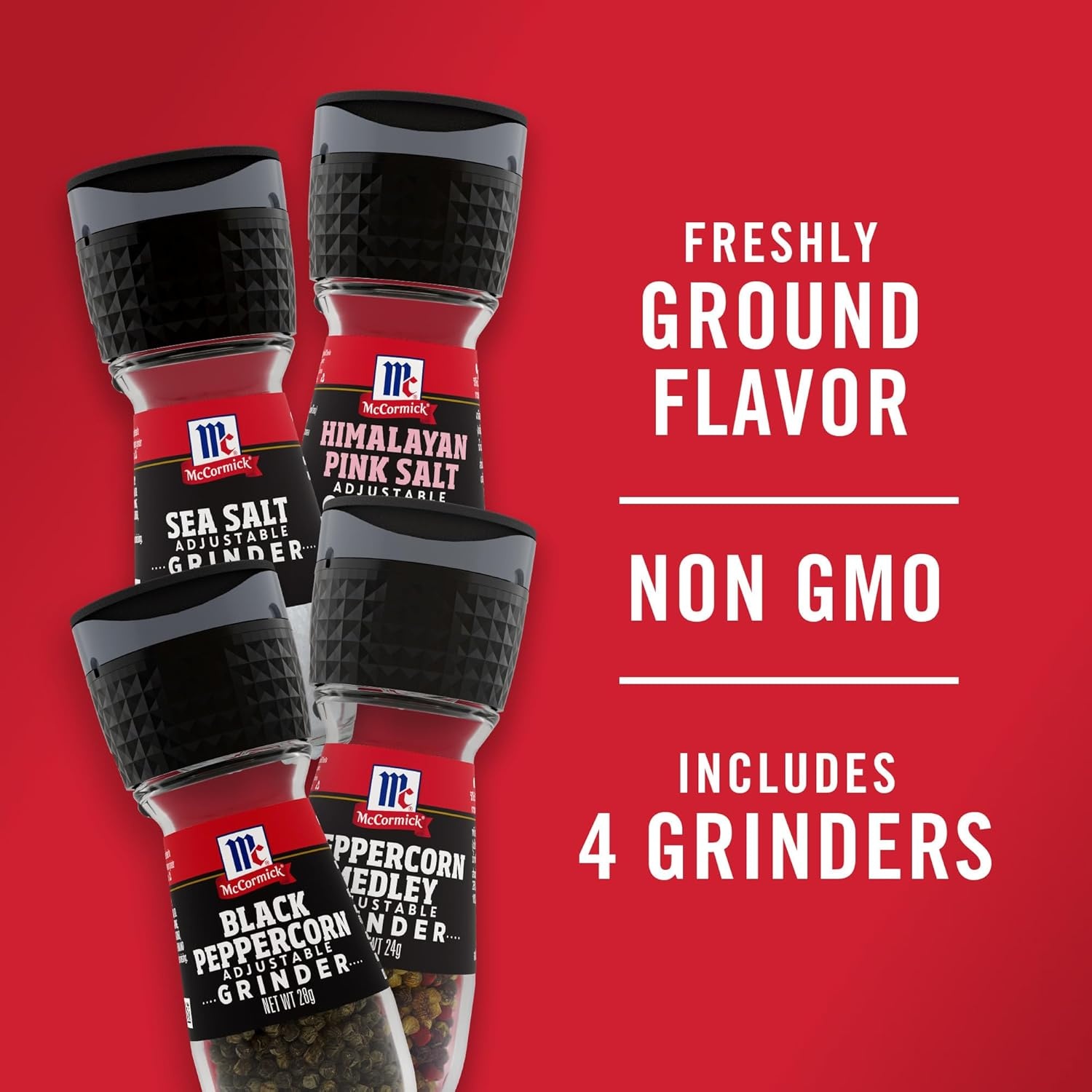 image:imageMcCormick Grinder Essentials Variety Pack Non GMO Varieties Include Black Peppercorn Himalayan Pink Salt Peppercorn Medley amp Sea Salt 647 oz08 Ounce Pack of 1