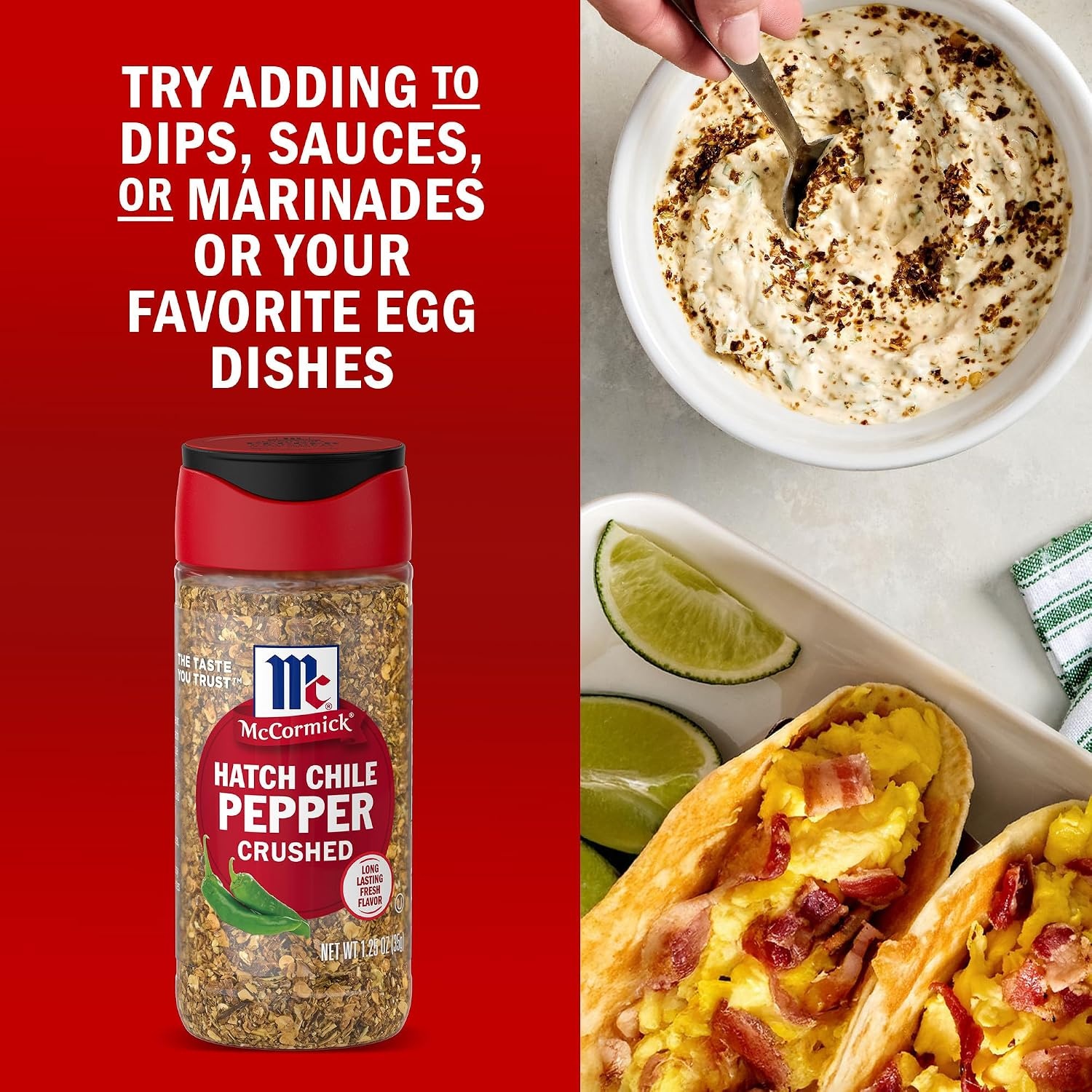 image:imageMcCormick Hatch Chile Pepper Crushed Balanced Smoky Sweet Heat For Salsa Tacos Enchiladas Nachos Guacamole Burgers Scrambled Eggs and More 125 oz Pack of 6