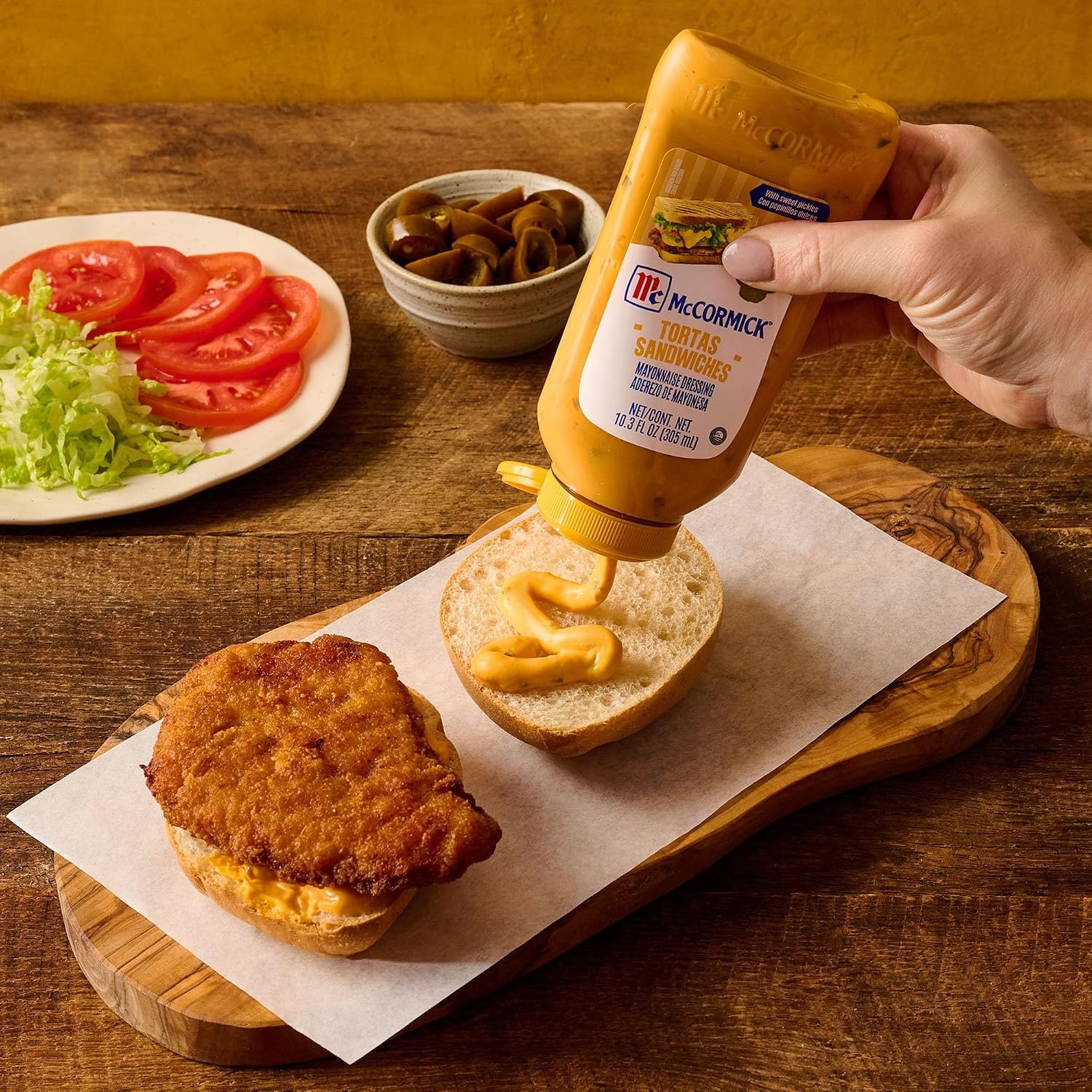 image:imageMcCormick Mayonnaise Dressing Tortas Sandwiches Perfect for Giving Your Favorite Deli Sandwiches a Flavor Boost A Thick Creamy Sandwich Spread That Adds a Hint of Lime and Sweet Pickle Flavor 103 fl oz103 Fl Oz Pack of 6