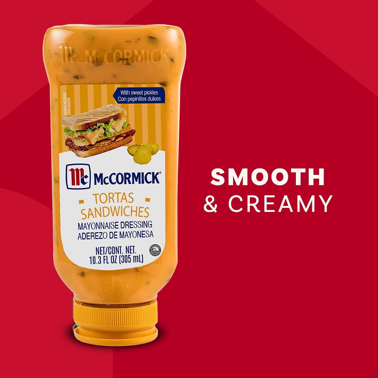 image:imageMcCormick Mayonnaise Dressing Tortas Sandwiches Perfect for Giving Your Favorite Deli Sandwiches a Flavor Boost A Thick Creamy Sandwich Spread That Adds a Hint of Lime and Sweet Pickle Flavor 103 fl oz103 Fl Oz Pack of 6