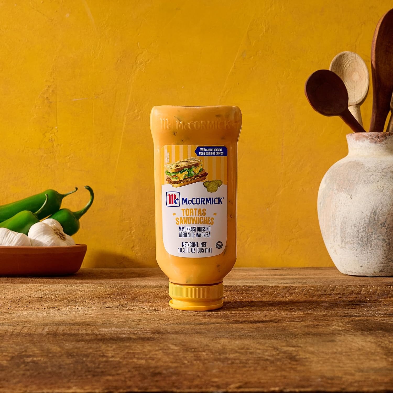 image:imageMcCormick Mayonnaise Dressing Tortas Sandwiches Perfect for Giving Your Favorite Deli Sandwiches a Flavor Boost A Thick Creamy Sandwich Spread That Adds a Hint of Lime and Sweet Pickle Flavor 103 fl oz103 Fl Oz Pack of 1
