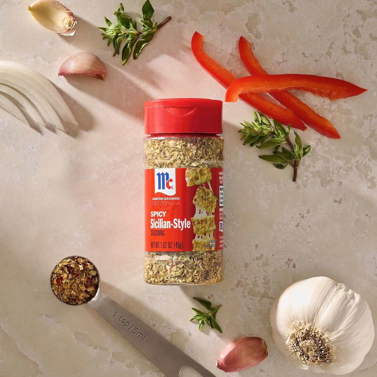 image:imageMcCormick Seasoning Spicy SicilianStyle Signature Seasonings Bold Savory amp Fiery Shake On For Pizza Flatbreads Roasted Vegetables Sauces amp More No Artificial Flavors No MSG Added 162 oz162 Ounce Pack of 1