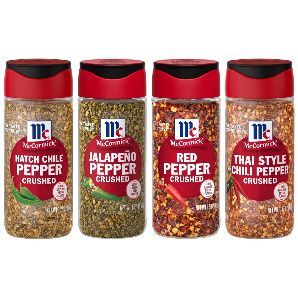 image:imageMcCormick Crushed Pepper Heat Lover Variety Pack Mild to Hot Heat Giftable Collection of Four Crushed Peppers for Adding Instant Heat to Eggs Potatoes Pasta Guacamole Tacos StirFry Enchiladas and More 549 oz