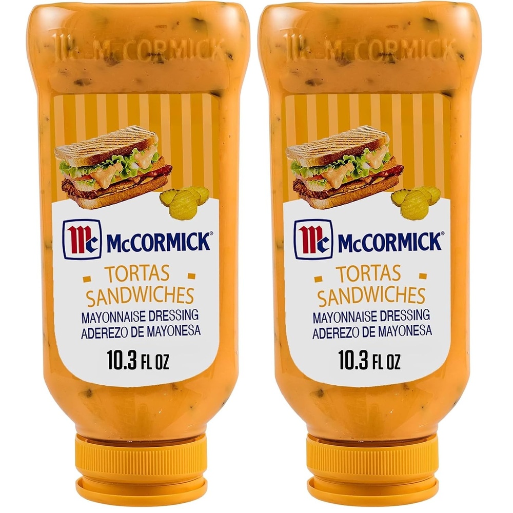 image:imageMcCormick Mayonnaise Dressing Tortas Sandwiches Perfect for Giving Your Favorite Deli Sandwiches a Flavor Boost A Thick Creamy Sandwich Spread That Adds a Hint of Lime and Sweet Pickle Flavor 103 fl oz103 Fl Oz Pack of 2