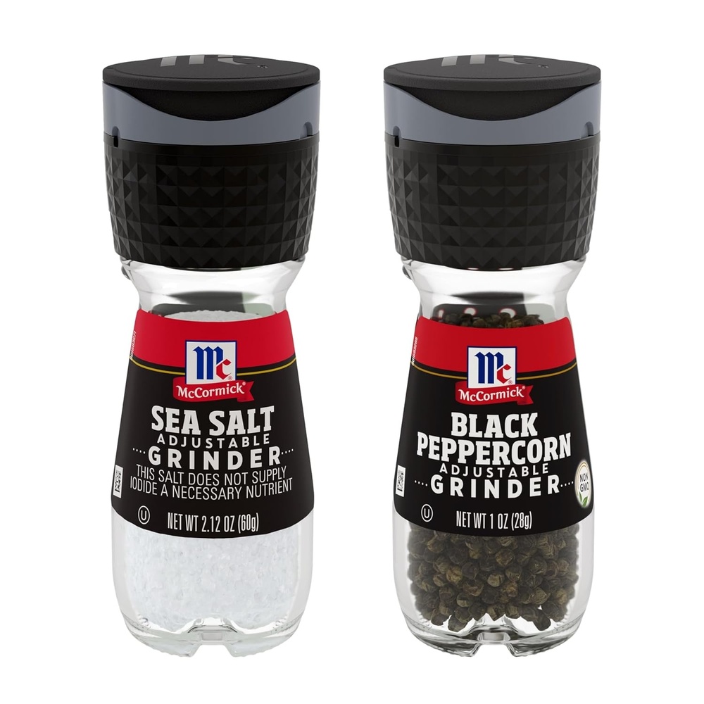 image:imageMcCormick Sea Salt and Black Peppercorn Grinder Set Table Salt Black Pepper Pantry Staple Adjustable Fine Medium amp Coarse Grind 1187 oz