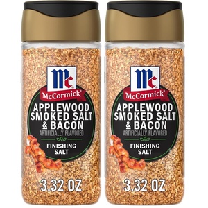 McCormick Finishing Salt, Applewood Smoked Salt & Bacon, Salt Blend, Smoky & Savory Bacon Flavor, For Burgers, Potatoes & Creamy Dips, No Colors from Artificial Sources, 3.32 oz(3.32 Ounce (Pack of 2))