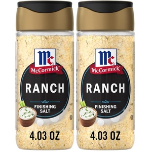 McCormick Finishing Salt, Ranch, Savory Flavor & Cool Tanginess, Onion, Garlic & Chives, For Fries, Popcorn, Veggies, Chicken, Dips & Dressings, No Colors from Artificial Sources, Kosher, 4.03 oz(4.03 Ounce (Pack of 2))